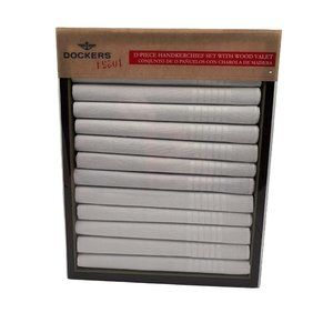 Dockers 13 Piece Men's White Handkerchief Gift Set In Wood Valet Dresser Box